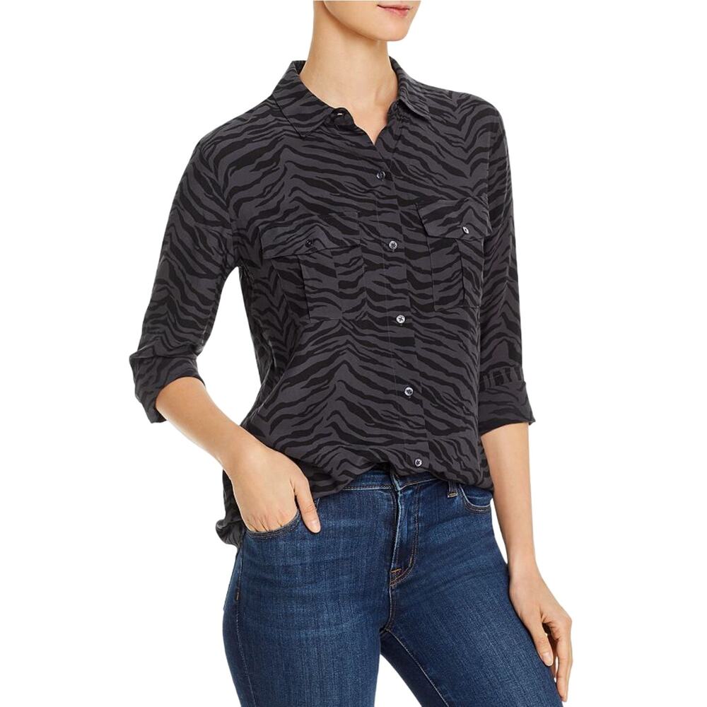 Rails Rhett Tiger Stripe Button Front Top Charcoal Print XS